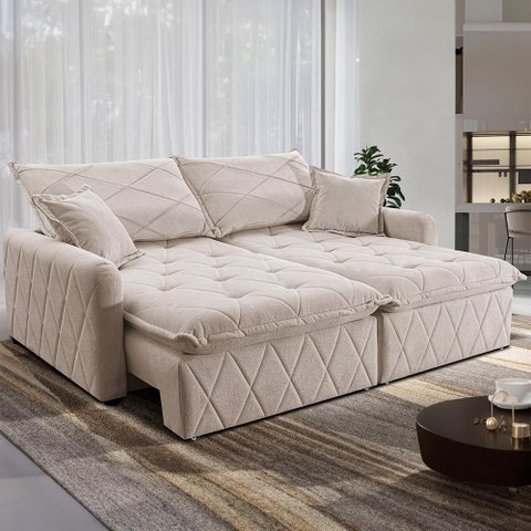 Sofá sem Caixa Retrátil 1,80m Softgel Sublime Boucle Bege Claro Cama Inbox
