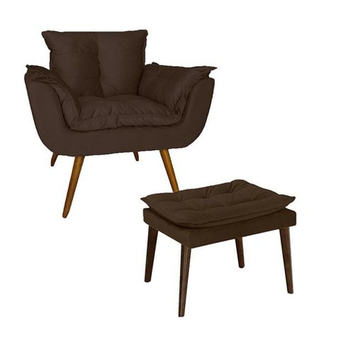Poltrona Com Puff Opala Estofada Sala de Estar Suede Marrom - LM DECOR
