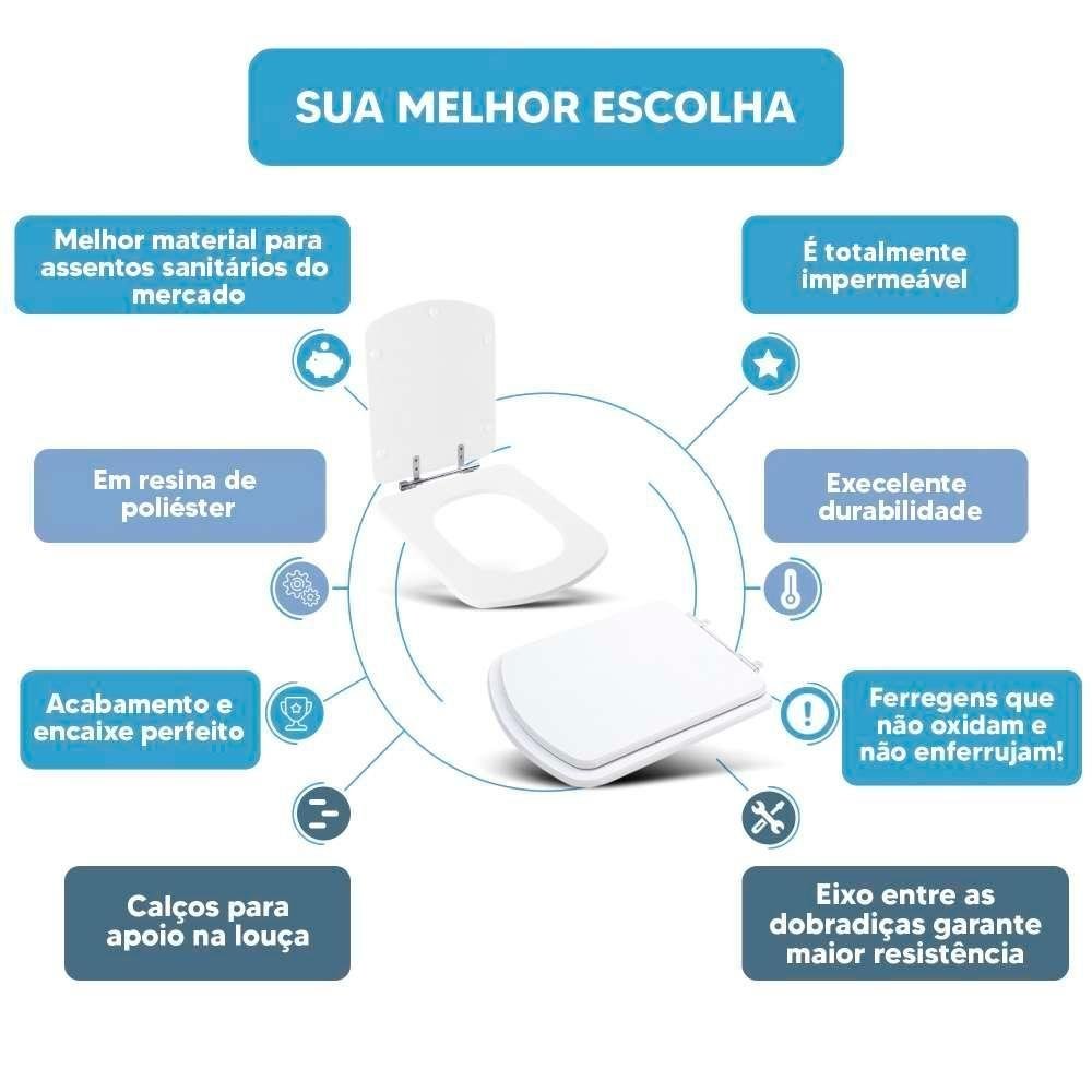 Assento Sanitário Tampa de Vaso Branco Resina Poliester Bali para Bacia Incepa - 4