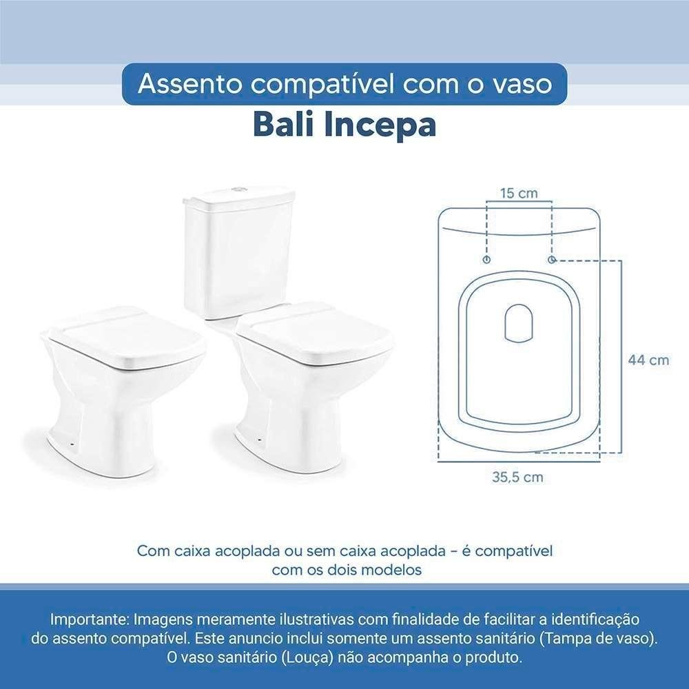 Assento Sanitário Tampa de Vaso Branco Resina Poliester Bali para Bacia Incepa - 3