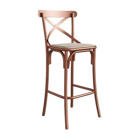 Banqueta Cross Alta Bar em Aço Assento Bege para Cozinha Balcão Bancada Gourmet Moderna Top - Cobre