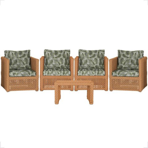Mesa Centro e 4 Poltronas Madri Corda Náutica Estofado 5 Trama Original