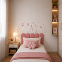Ver imagem 2 de Kit Cabeceira Modular Solteiro Estofada Nuvem Rosa Suede e Adesivo de Parede Jardim Encantado