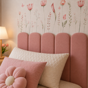Ver imagem 1 de Kit Cabeceira Modular Solteiro Estofada Nuvem Rosa Suede e Adesivo de Parede Jardim Encantado