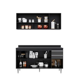 Kit Cozinha Balcão e Aéreo 150cm S/ Tampo - Vallisa Decor:preto/grafite - 2