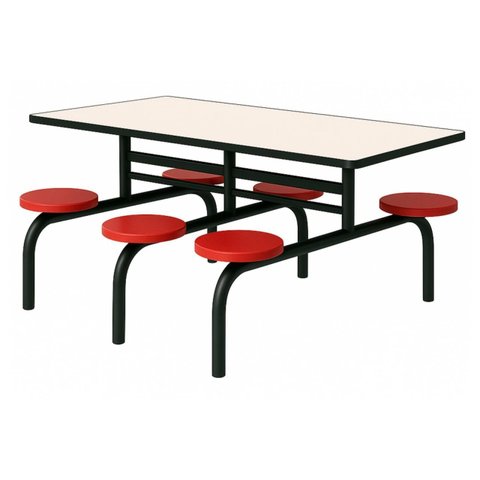 Mesa para Refeitório Fixa 6 Lugares MDP Branco de 25 mm - Assento Vermelho - 50204
