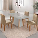Ver imagem 1 de Mesa de Jantar Diane 120cm Tampo MDF Vidro Cadeiras Eloise Moderna Turim 07 Naturale Serigrafia Off
