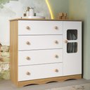 Ver imagem 1 de Cômoda Infantil 95cm 1 Porta com Vidro e 4 Gavetas Serena Multimóveis Mp4434 Madeirado/branco