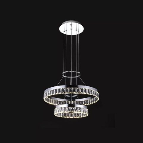 LUSTRE PENDENTE INOX CRISTAL ANEIS 40CM e 60CM LED 46W 3000K BIVOLT