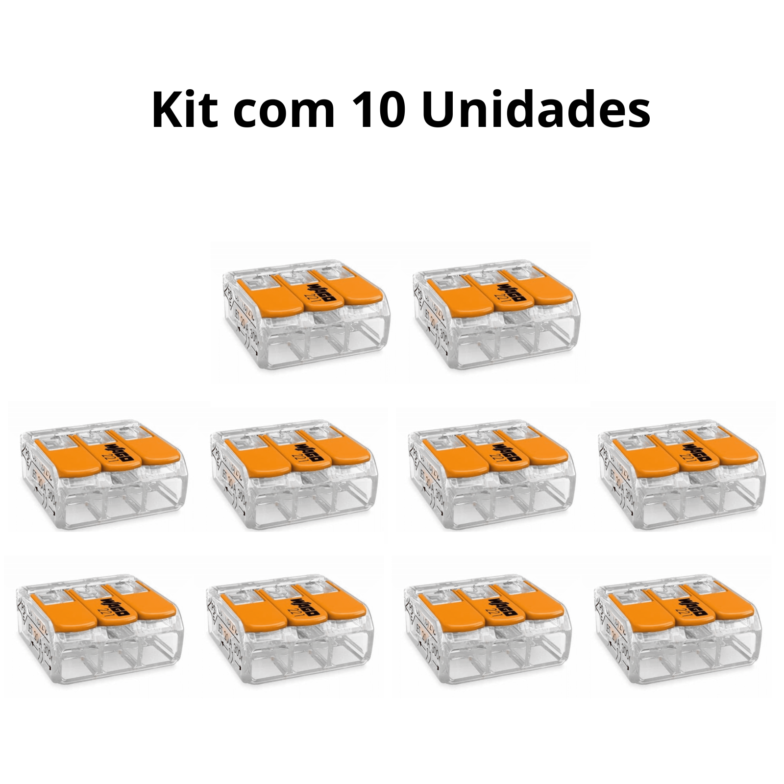 Conector Wago Compacto Emenda 3 Fios Modelo 221-413 Kit C/10un - 8