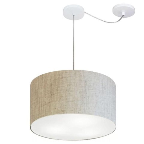 Lustre Pendente Cilíndrico com Desvio de Centro Md-4166 Cúpula em Tecido 40x25cm Rustico Bege -
