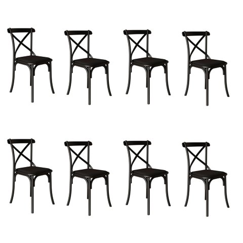 Kit 8 Cadeiras Katrina Premium Assento Corano Preto Aço Preto