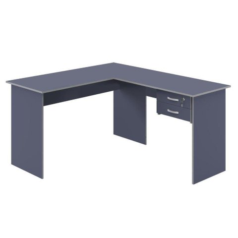 Mesa em L com Gaveteiro Élide Mantel Moderno 2 Gavetas MDP Azul Casah