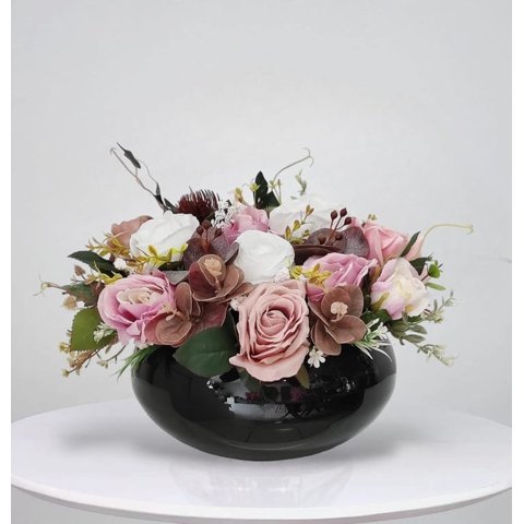Arranjo de Rosas Flores Artificiais Cores Mistas com Vaso