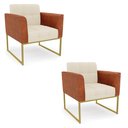 Ver imagem 1 de Poltrona Base Industrial Dourado Kit 2 Elisa Nozes/linho Bege A19 D03 - D'Rossi