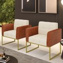 Ver imagem 2 de Poltrona Base Industrial Dourado Kit 2 Elisa Nozes/linho Bege A19 D03 - D'Rossi