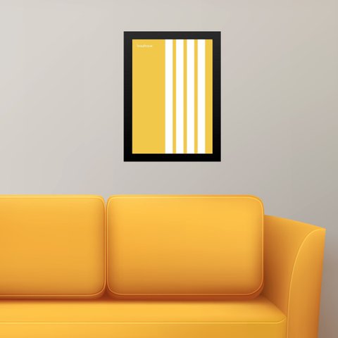 Quadro Bauhaus Amarelo e Branco - Linhas Paralelas 24x18cm - com Vidro:moldura Preta