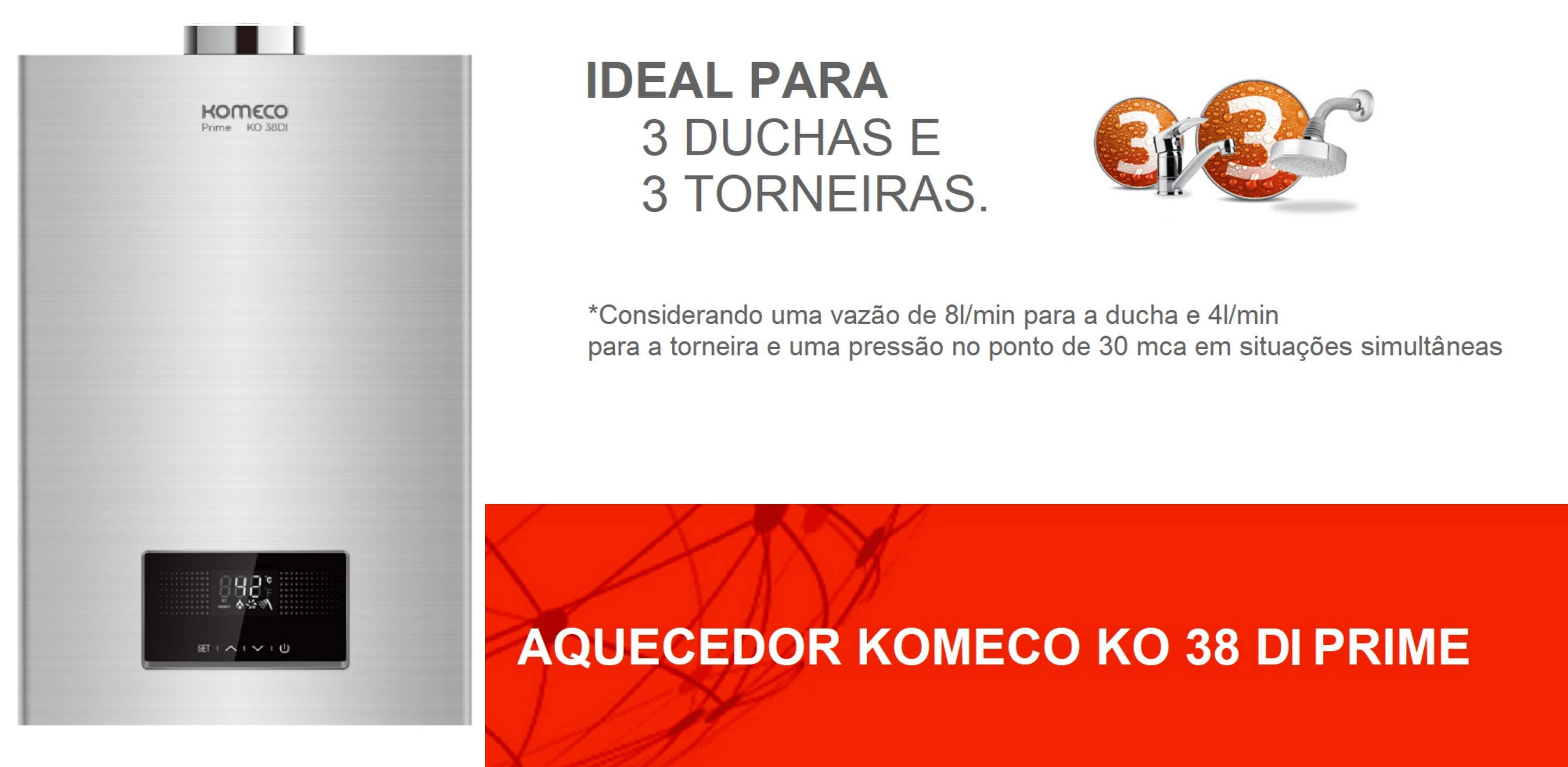 Aquecedor de Água a Gás Komeco Ko 38 Di Prime Inox 36 Litros com Wifi Bivolt Digital Gás Glp - 3