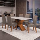 Ver imagem 2 de Conjunto de Mesa Sala de Jantar Tampo com Vidro 1,60m 6 Cadeiras Grécia Dobuê Madeirado/mascavo