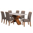 Ver imagem 1 de Conjunto de Mesa Sala de Jantar Tampo com Vidro 1,60m 6 Cadeiras Grécia Dobuê Madeirado/mascavo
