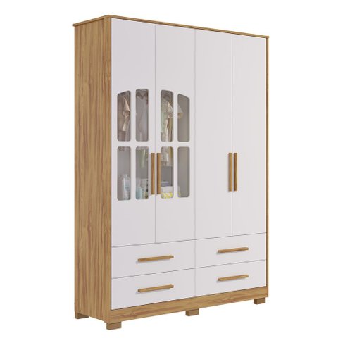 Armário Infantil 4 Portas Charlô - Móveis Peroba Amendoa/branco