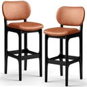 Ver imagem 1 de Kit 02 Banquetas Alta Para Cozinha Madeira Fixa Betta L02 Preto Couríssimo Camel - Lyam Decor