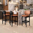 Ver imagem 2 de Kit 02 Banquetas Alta Para Cozinha Madeira Fixa Betta L02 Preto Couríssimo Camel - Lyam Decor