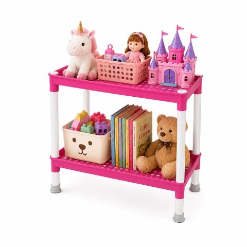 Estante Organizadora Rosa Multiuso Dupla 2 Prateleiras Porta Cosmeticos Brinquedos Documentos Quarto