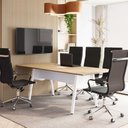 Ver imagem 1 de Mesa de Reunião 200cm 8 Pessoas MDP Macadâmia com Branco F5 Office