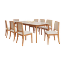 Ver imagem 1 de Conjunto Ficus 2,10 com 8 Cadeiras Buriti Perfeito para Salas Grandes Madeira/Off White/Linho Cru
