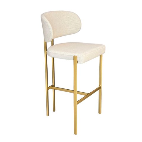 Banqueta Agnes Dourada Tecido Boucle Bege - Metal