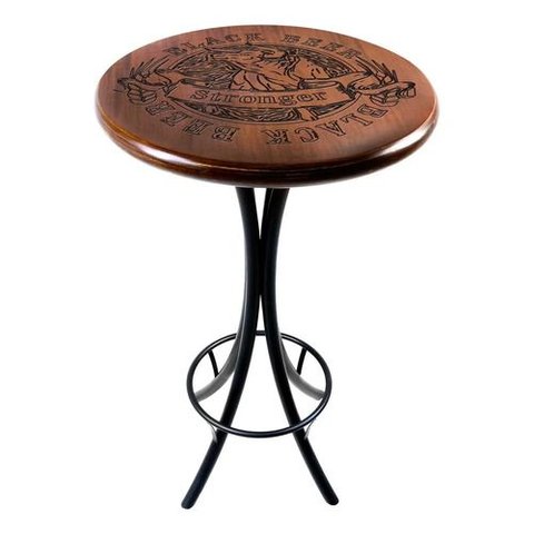 Mesa Bistrô Alta Redonda 60cm em Madeira Maciça com Estampa Pirografada Black Beer - Empório Tambo -