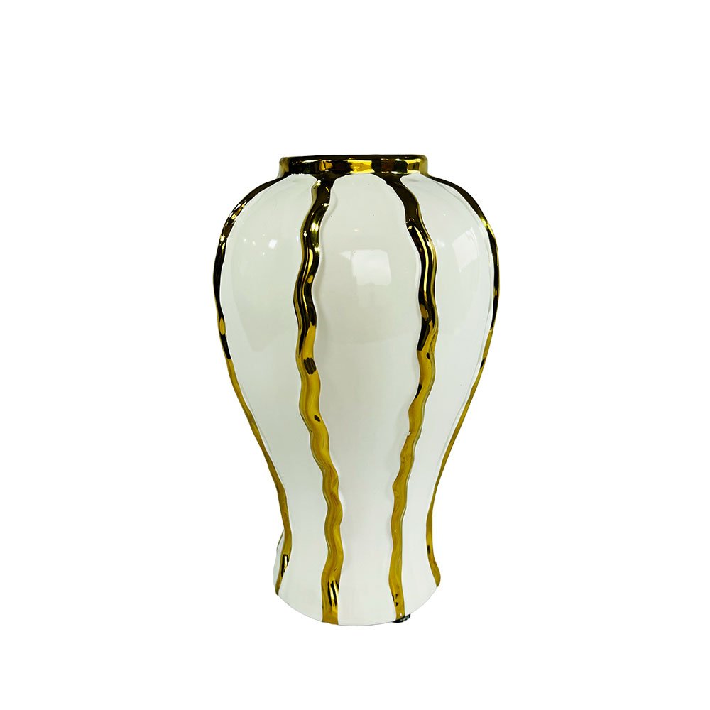 Vaso em Porcelana Branco e Dourado - 45cm Piattino Vaso Alto - 2