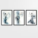 Ver imagem 1 de Kit 3 Quadros Deusa Da Justiça Aquarela Azul 33x24cm:Madeira preta
