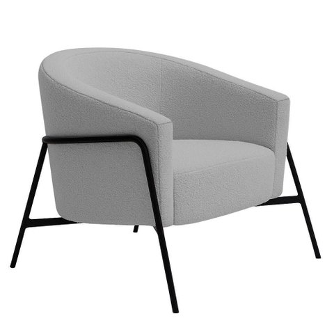Poltrona Decorativa Maitê Base Aço Preto Bouclé Cinza Claro - Nexta Casa Cor Cinza