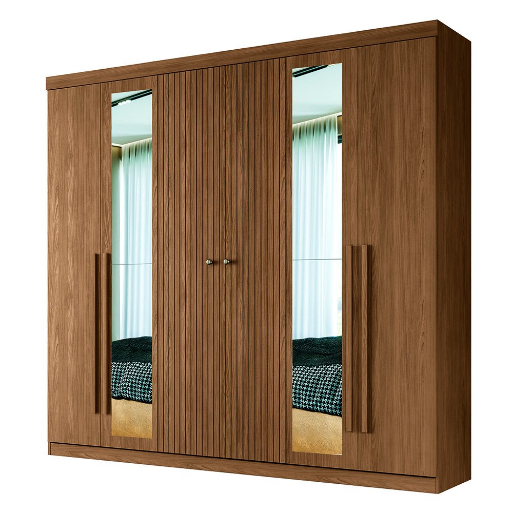 Guarda Roupa Casal 6 Portas Ripado com Chaves Buriti com Espelhos Santos Andira Jatoba/areia - 3