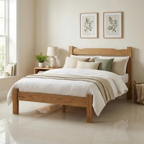 Cama Casal Queen Esmeralda Madeira Maciça Reforçada Nogueira