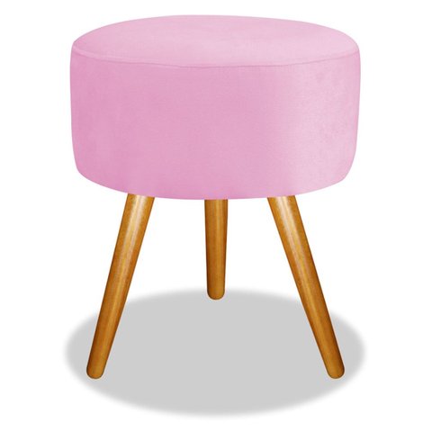 Puff Pufinho Redondo Pés Palito Suede Rosa Bebê Recepção Sala Quarto - Bela Móveis