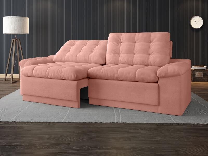 Sofá Confort 1,80m Assento Retrátil e Reclinável Velosuede Rose - NETSOFAS