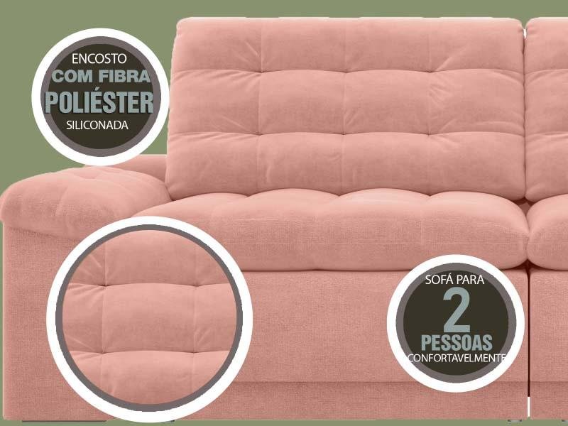 Sofá Confort 1,80m Assento Retrátil e Reclinável Velosuede Rose - NETSOFAS - 4