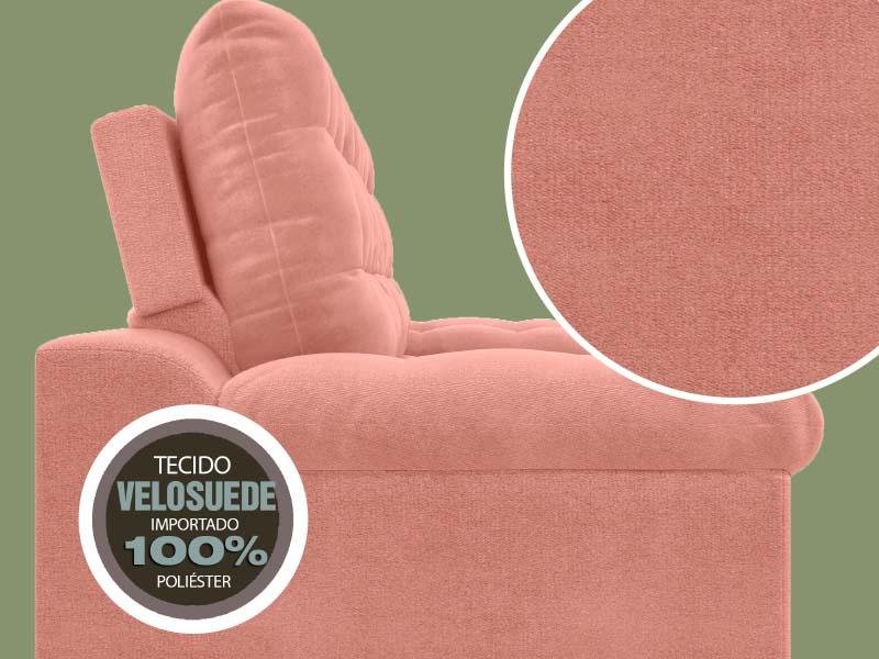 Sofá Confort 1,80m Assento Retrátil e Reclinável Velosuede Rose - NETSOFAS - 6