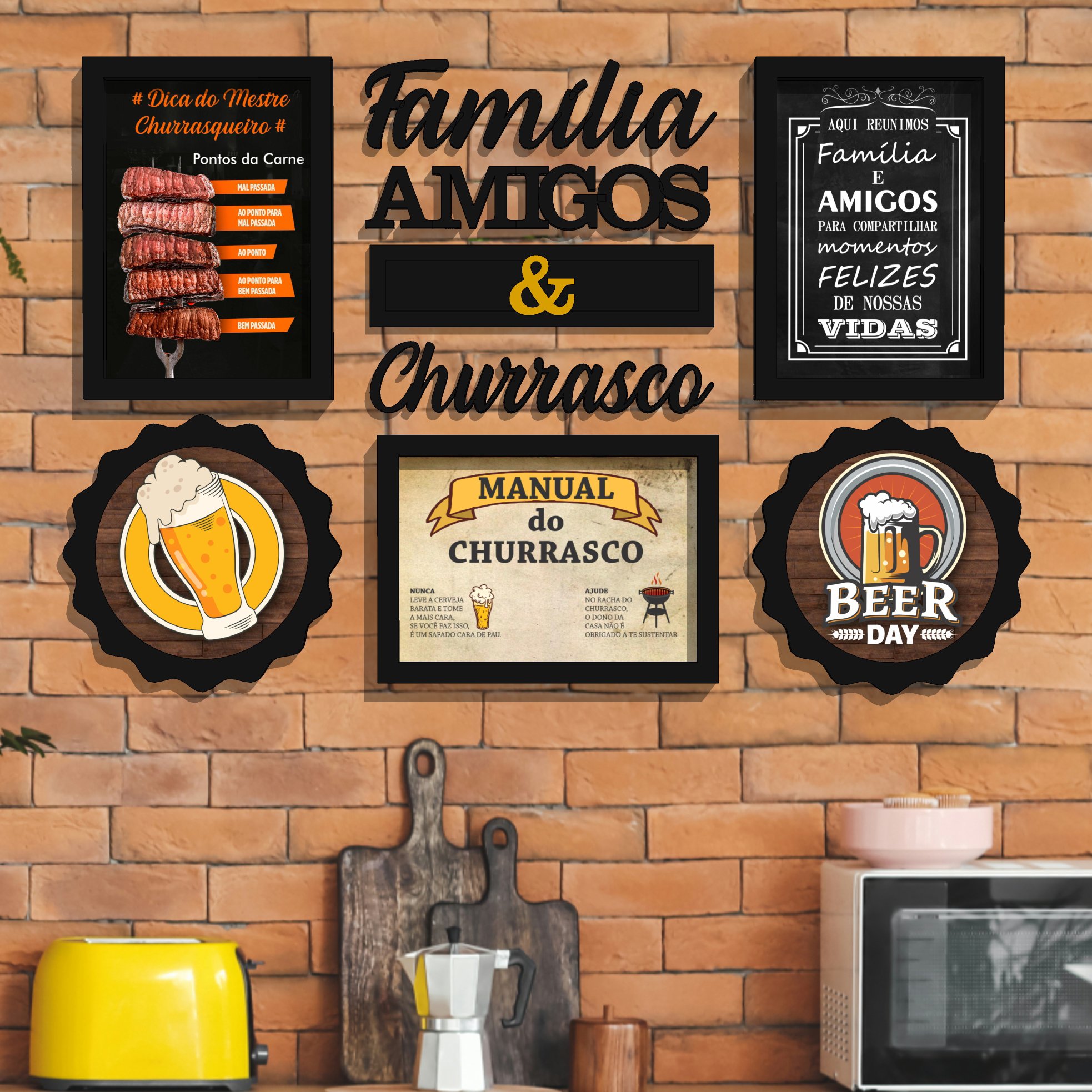 Conjunto Quadros e Letras Área Gourmet - Família Amigos - 1