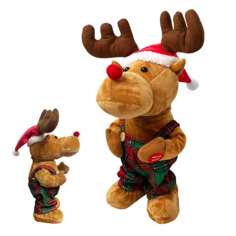 Boneco Rena Natalina Dançarino Musical Enfeite Decorativo Natal Casa Sala Estante Balcao Vitrine Loj