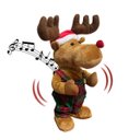 Ver imagem 2 de Boneco Rena Natalina Dançarino Musical Enfeite Decorativo Natal Casa Sala Estante Balcao Vitrine Loj