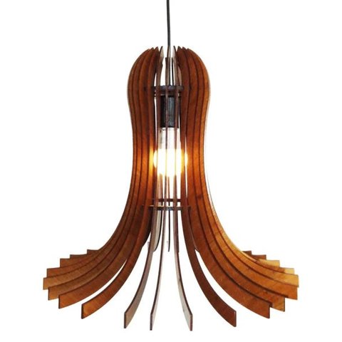 PENDENTE MADEIRA WOOD FLOWER 41CM BASE E FIO PRETO 1E27