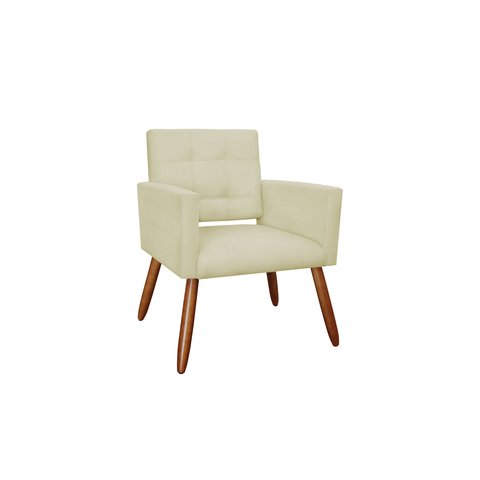 Poltrona Decorativa Camila Suede Bege Pés Madeira Mz Decor