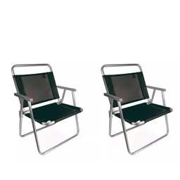 KIT 2 Cadeira De Praia Reforçada 140kg Mais Larga Oversize Mor PRETA - 1