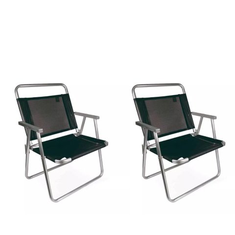 KIT 2 Cadeira De Praia Reforçada 140kg Mais Larga Oversize Mor PRETA