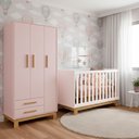 Ver mais imagens de Kit Quarto de Bebê Q Encanto Slim com Berço Mini Cama Guarda Roupa 3 Portas e Colchão D18 130x70 Mov