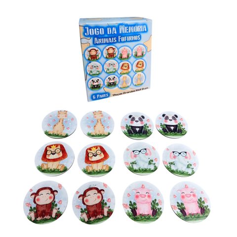 Jogo da Memória Infantil Animais Fofinhos 6 Pares para Crianças de 2 a 3 Anos
